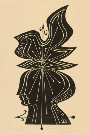 Exlibris by Ladislav Rusek from Czech Republic for B. Jasmand - Bird Portrait 