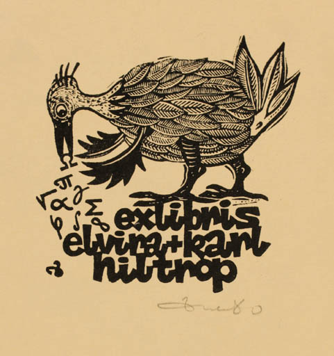 Exlibris by Zbigniew Dolatowski from Poland for Elvira + Karl Hiltrop - Bird 