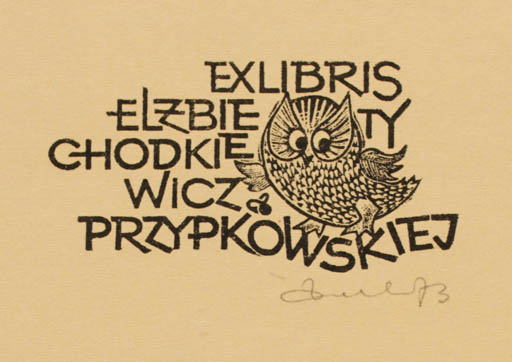 Exlibris by Zbigniew Dolatowski from Poland for Elizbieta Chodklewicz Przypkowska - Owl 