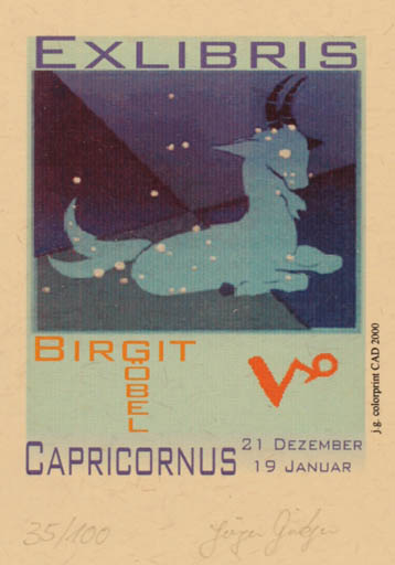 Exlibris by Jürgen Gürtzgen from Germany for Birgit Göbel-Stiegler - Cosmos 