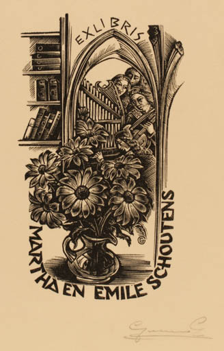 Exlibris by Gerard Gaudaen from Belgium for Martha en Emilie Schoutens - Flower Interior 