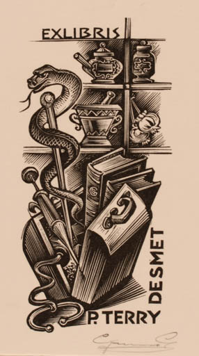 Exlibris by Gerard Gaudaen from Belgium for P. Terry Desmet - Medicine 