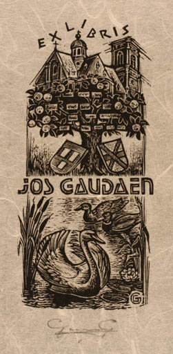 Exlibris by Gerard Gaudaen from Belgium for Jos Gaudaen - Bird Church 