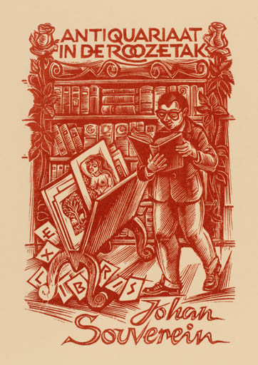 Exlibris by Gerard Gaudaen from Belgium for Johan Souverein - Book Man 