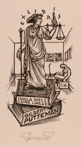 Exlibris by Gerard Gaudaen from Belgium for Gilbert Putteman - Law 