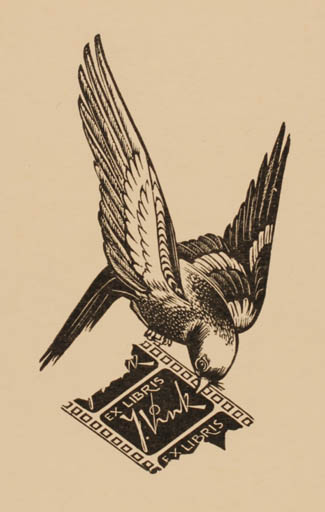 Exlibris by Gerard Gaudaen from Belgium for J Vink - Bird 