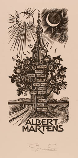 Exlibris by Gerard Gaudaen from Belgium for Albert Martens - 