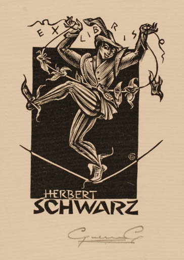 Exlibris by Gerard Gaudaen from Belgium for Herbert Schwarz - Theater/Cirkus 