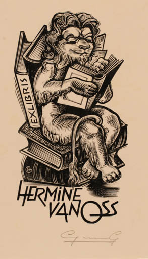 Exlibris by Gerard Gaudaen from Belgium for Hermine Van Oss - Book Fauna 