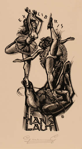 Exlibris by Gerard Gaudaen from Belgium for Hans Laut - Dancing Hand(s) 