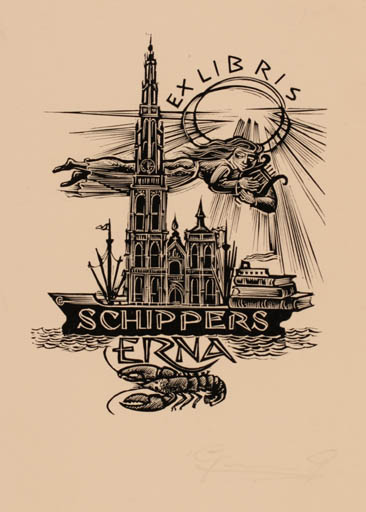 Exlibris by Gerard Gaudaen from Belgium for Erna Schippers - 