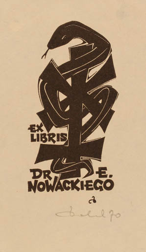 Exlibris by Zbigniew Dolatowski from Poland for Dr. E. Nowacki - Fauna Medicine 