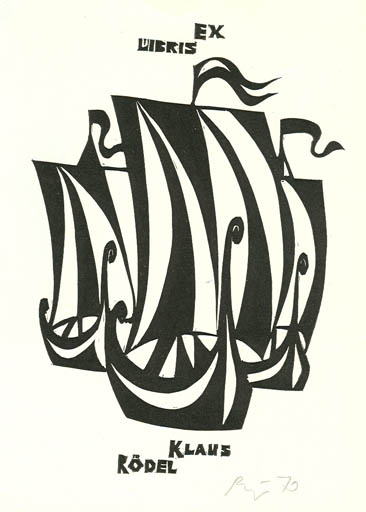 Exlibris by German Ratner from Soviet Union for Klaus Rödel - Ship/Boat Viking 