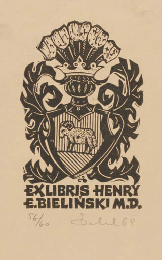 Exlibris by Zbigniew Dolatowski from Poland for Henry E. Bielinski - Heraldry 