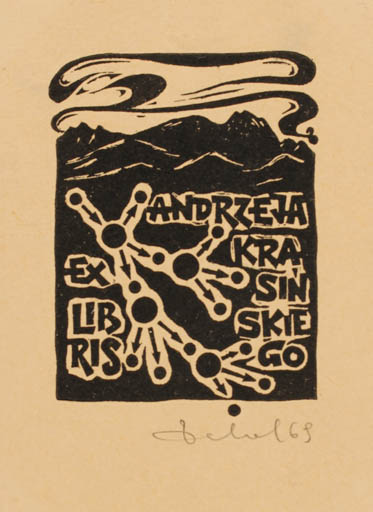 Exlibris by Zbigniew Dolatowski from Poland for Andrzeja Krasinski - Abstract 