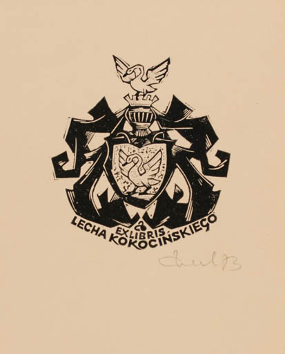 Exlibris by Zbigniew Dolatowski from Poland for Lecha Kokocinskiego - Bird Heraldry 