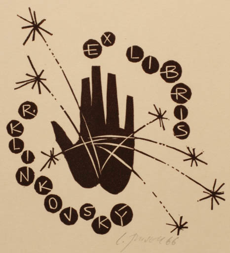 Exlibris by Ladislav Rusek from Czech Republic for Ruda Klinkovsky - Hand(s) 