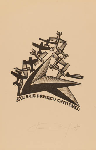 Exlibris by Anatolij Kalaschnikow from Russia for Franco Cattanaeo - Aircraft 