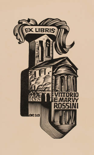 Exlibris by Anatolij Kalaschnikow from Russia for Vittorio E Marvy Rossini - Architecture Church 