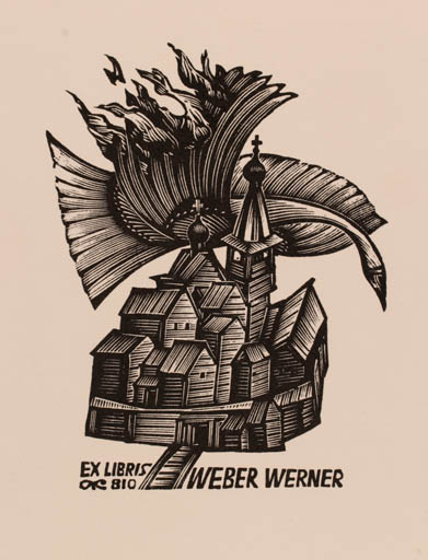 Exlibris by Anatolij Kalaschnikow from Russia for Weber Werner - City Bird 