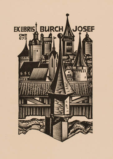 Exlibris by Anatolij Kalaschnikow from Russia for Kathy & Josef Burch - City 