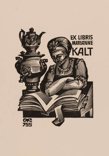 Exlibris by Anatolij Kalaschnikow from Russia for Marianne Kalt - Book Woman 