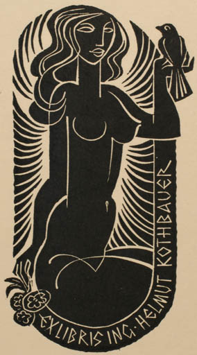 Exlibris by Ladislav Rusek from Czech Republic for Ing. Helmut Kothbauer - Bird Woman 