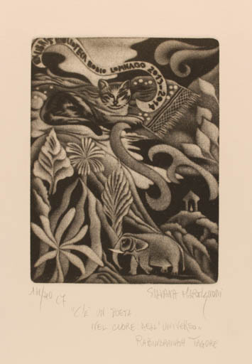 Exlibris by Silvana Martignoni from Italy for Biblioteca Bodio Lomnago - Fauna Flora Cat 