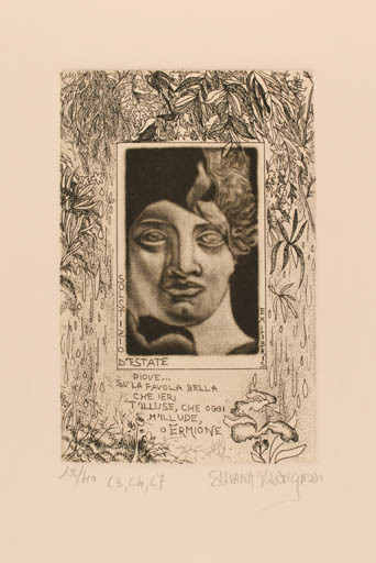 Exlibris by Silvana Martignoni from Italy for ´d Estate Solstizio - Flora Woman Portrait 