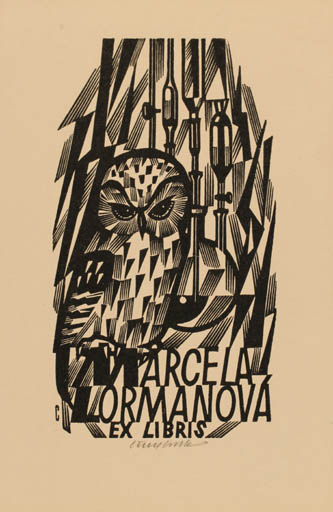 Exlibris by Vojtech Cinybulk from Czech Republic for Marcela Lormanova - Pharmacy Owl 