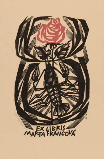 Exlibris by Vojtech Cinybulk from Czech Republic for Marta Francova - Flower Fauna 