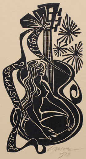 Exlibris by Ladislav Rusek from Czech Republic for Jean Kristensen - Woman Music 