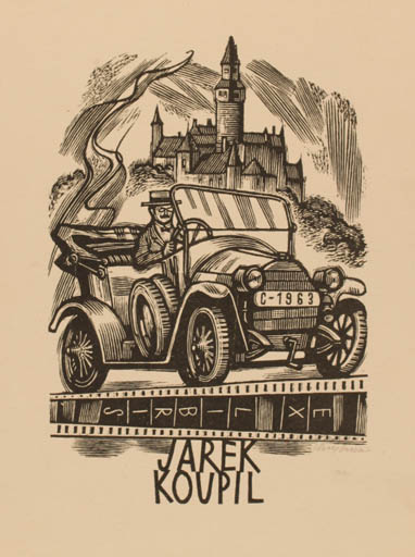 Exlibris by Vojtech Cinybulk from Czech Republic for Jarek Kopil - Car Castle/Palace 