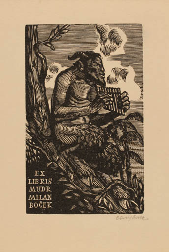 Exlibris by Vojtech Cinybulk from Czech Republic for Mudr Milan Bocek - Pan/Faun 