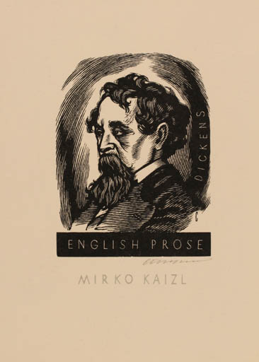 Exlibris by Vojtech Cinybulk from Czech Republic for Mirko Kaizl - Historical Person Literature Man Portrait 