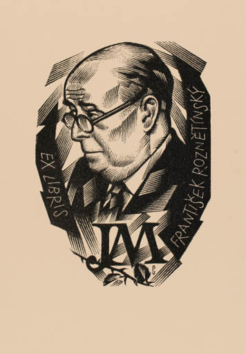 Exlibris by Vojtech Cinybulk from Czech Republic for Frantisek Roznetinsky - Man Portrait 