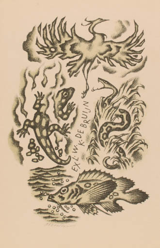 Exlibris by Vojtech Cinybulk from Czech Republic for W.K. De Bruijn - Fauna Fish Bird 