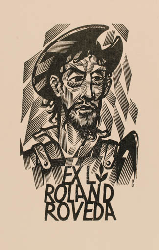 Exlibris by Vojtech Cinybulk from Czech Republic for Roland Roveda - Man Military/War Portrait 