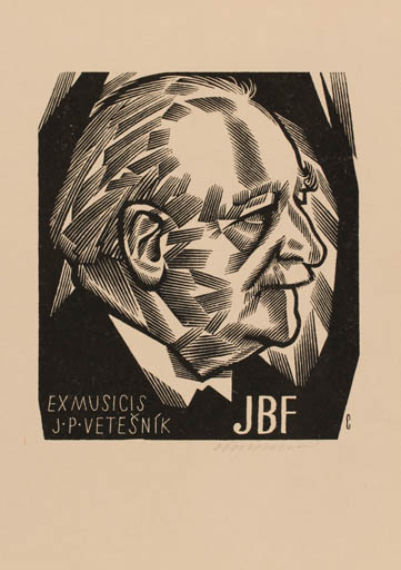 Exlibris by Vojtech Cinybulk from Czech Republic for Josef Pavel Vetesnik - Man Portrait 