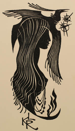 Exlibris by Ladislav Rusek from Czech Republic for ? L. K. R. - Bird Woman 