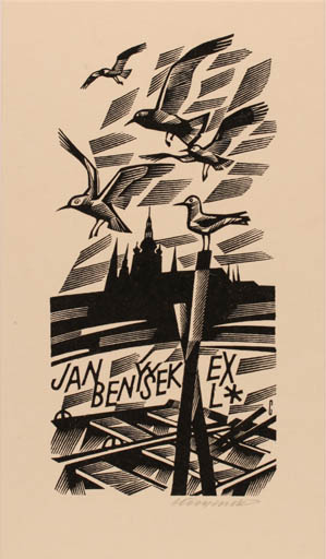 Exlibris by Vojtech Cinybulk from Czech Republic for Jan Benysek - Fauna Bird 