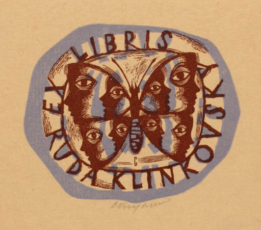 Exlibris by Vojtech Cinybulk from Czech Republic for Ruda Klinkovsky - Fauna Butterfly 