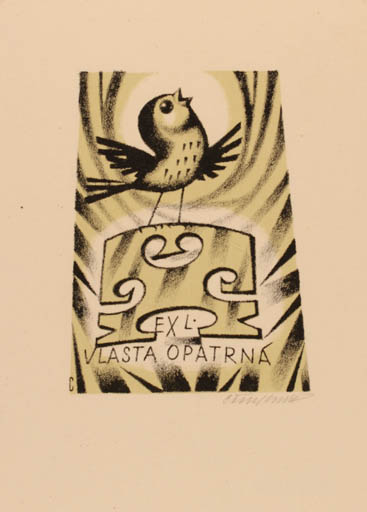 Exlibris by Vojtech Cinybulk from Czech Republic for Vlasta Opatrna - Bird 