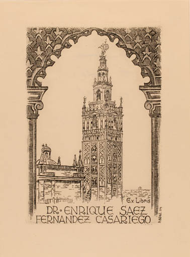 Exlibris by Fritz Bötel from Germany for Dr. Enrique Saez Fernadez Casariego - Castle/Palace Church 