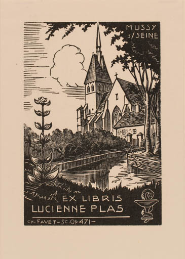 Exlibris by Charles Favet from France for Lucienne Plas - Church 