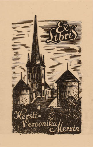 Exlibris by Jenö Kertes-Kollmann from Hungary for Kersti Veroonika Merzin - City Church 