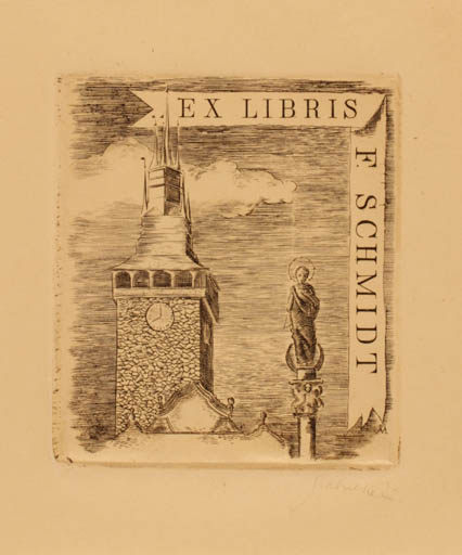 Exlibris by Jindrich Mahelka from Czech Republic for Familie Schmidt-Ramsin - Church Religion 