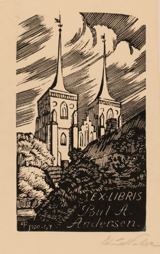 Exlibris by Edmund Peter from Denmark for Poul Andersen - Church 