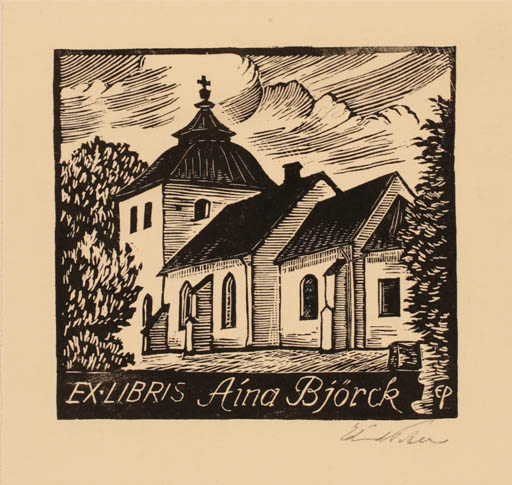 Exlibris by Edmund Peter from Denmark for Aina Björck - Church 