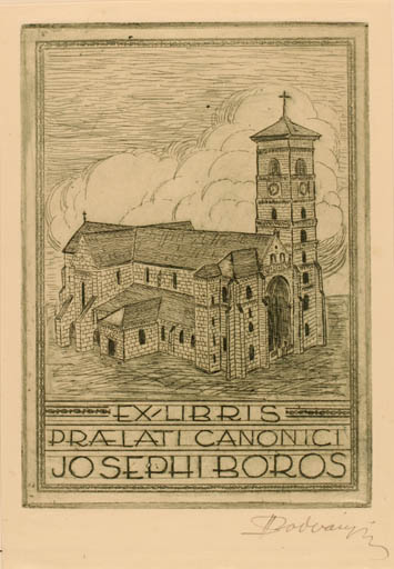 Exlibris by Karoly Radvanyi-Roman from Hungary for Josephi Boros - Church 